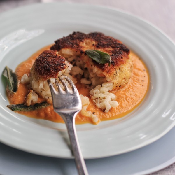 Risotto Cakes with Smoked Tomato Cream Sauce